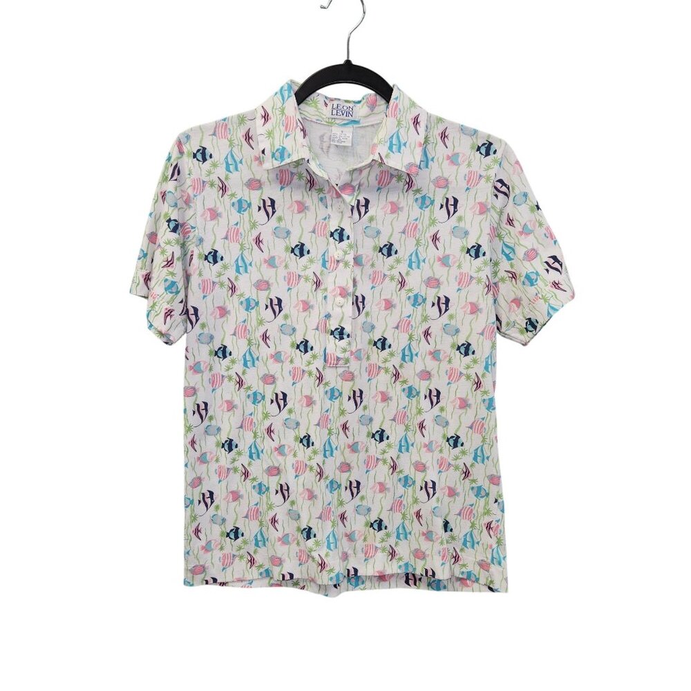 Leon Levin Womens S Short-Sleeve Button-Up Shirt Fish Print Multicolor  3536